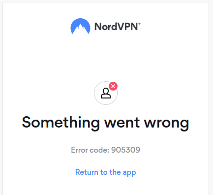 nordvpn Error code: 905309