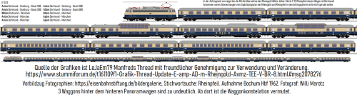 Br 110 E10.12 Rheingold Rheinpfeil mit 2 Panoramawagoons Domecar 1963