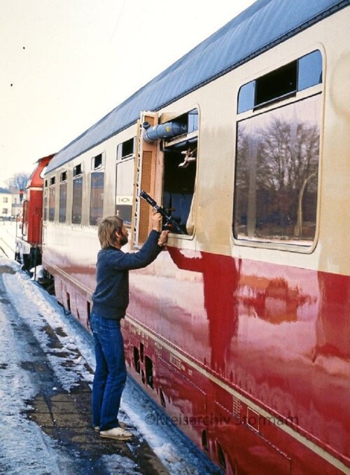 1979 Bad Oldesloe Bahnhof Filmaufnahmen BR 212 259 Rauchgenerator (3)