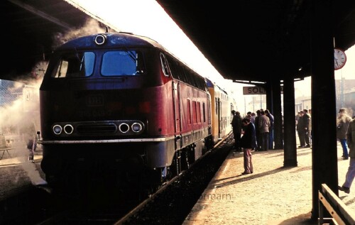 BR 216 049 purpurrot Rot Epoch 3 Soltau Bahnof 1975 V 160 Epoche 2 LBE DoSto Doppelstockwagen Lübeck
