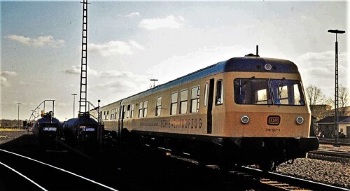 BR 719 BR 614 BR 218 Schienenprüfzug DB Systemtechnik Bahnhof Bad Oldesloe 1979 (1)