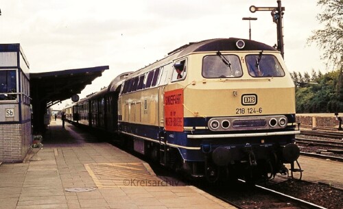 BR 218 124 Rheingold Zug Express Sonderzug Bahnhof Bad Segeberg 1977 (1)