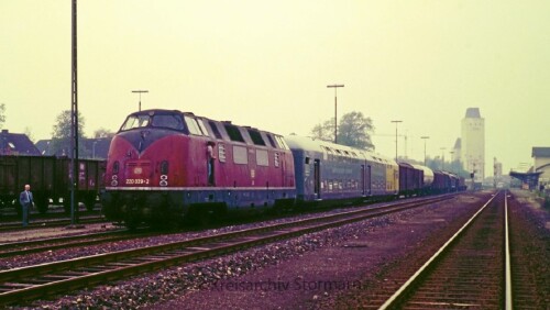 BR 220 V 200.0 DAB 6 Doppelstockwagen Lübecker Eisenbahnfreunde Güterzug Bahnhof Bad Segeberg 1984 (