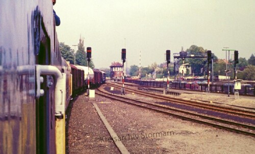 BR 220 V 200.0 DAB 6 Doppelstockwagen Lübecker Eisenbahnfreunde Güterzug Bahnhof Bad Segeberg 1984 (