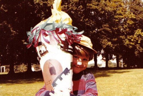 Ahrensburg Kastanienallee 1979 Einschulung Schloßschule Schultüte selbstgemacht