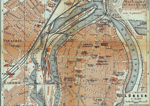 Lübeck Straßenkarte Streckenkarte 1908
