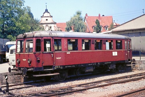 VT T 16 Kandern Bahnhof Dampflok historischer Zug 1973 b