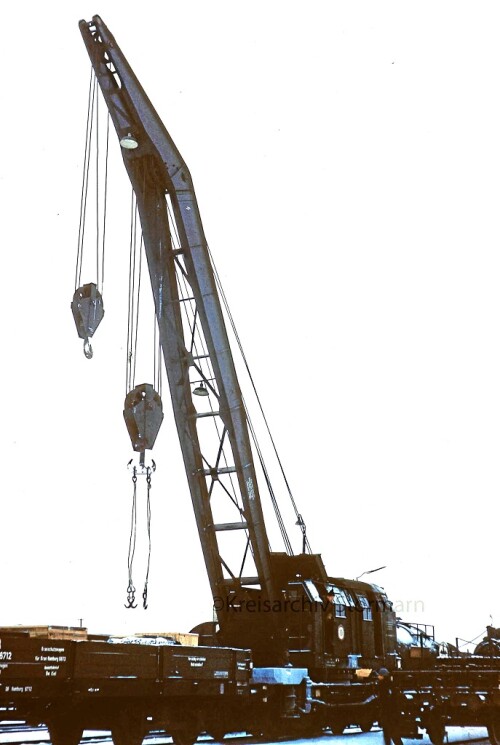 Dampfkran schwerer Schwerlastkran Begleitwagen DB Deutsche Bundesbahn 1970 Billwerder Moorfleet Kabe