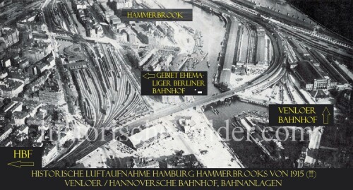 1915 Historische Luftaufnahme Hamburg Hammerbrook Kontorhausviertel Ericusspitze Hannoversche Bahnho