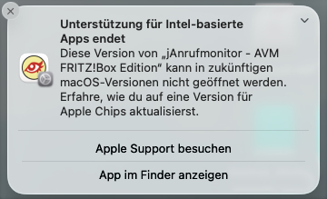Unterstützung für Intel-basierte Apps endet...