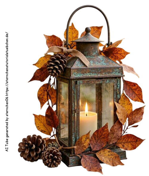 eine Laterne geschmckt mit tannenzapfen und herbstblttern (1)