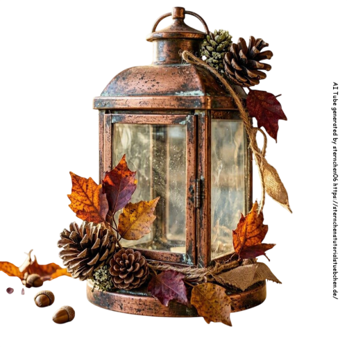 eine Laterne geschmckt mit tannenzapfen und herbstblttern (2)