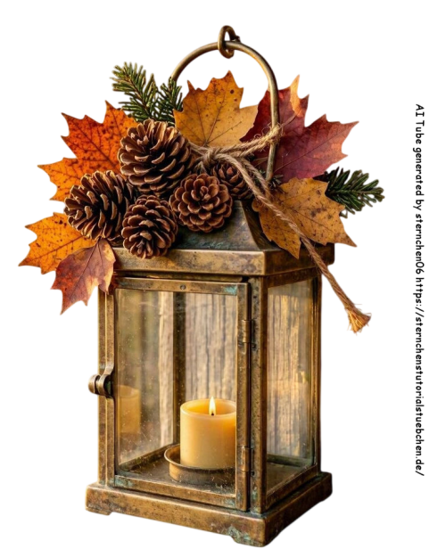 eine Laterne geschmckt mit tannenzapfen und herbstblttern (3)