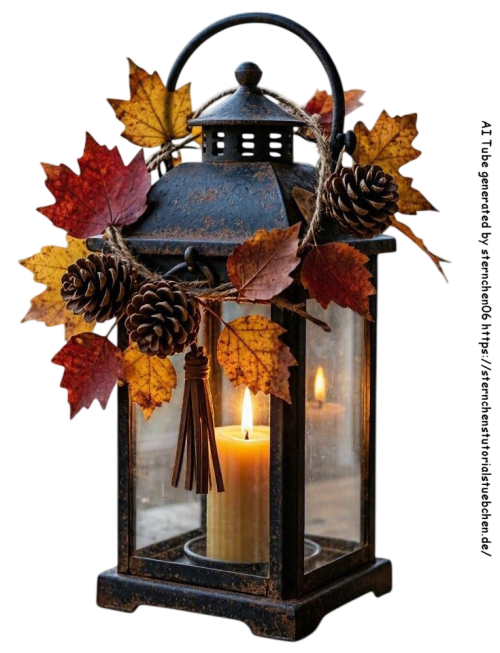 eine Laterne geschmckt mit tannenzapfen und herbstblttern (4)
