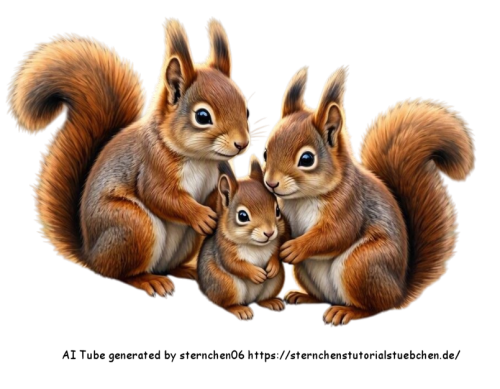 airbrush style einer kleinen Eichhrnchenfamilie