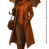 eine-Frau-in-Herbstkleidung-mit-Regenschirm-Elegante-klassische-Herbstmode-mit-warmem-Orange--und-Brauntonen-full-body-airbrush-style