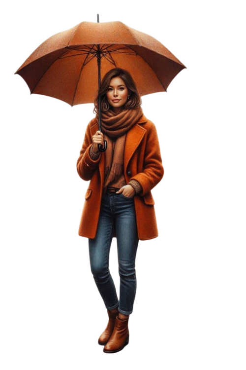 eine Frau in Herbstkleidung mit geffnete Regenschirm in Herb (1)