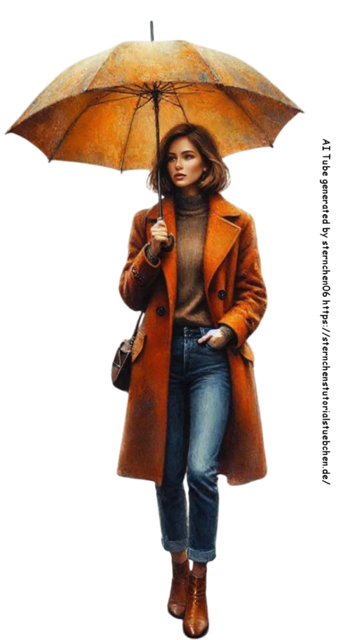 eine Frau in Herbstkleidung mit geffnete Regenschirm in Herb (2)