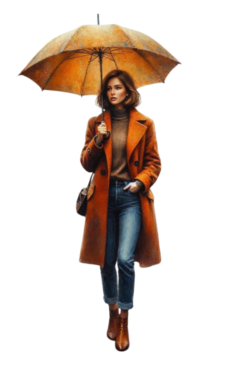 eine Frau in Herbstkleidung mit geffnete Regenschirm in Herb (2)