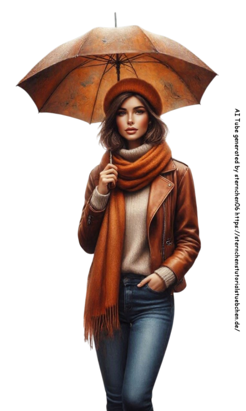 eine Frau in Herbstkleidung mit geffnete Regenschirm in Herb (3)