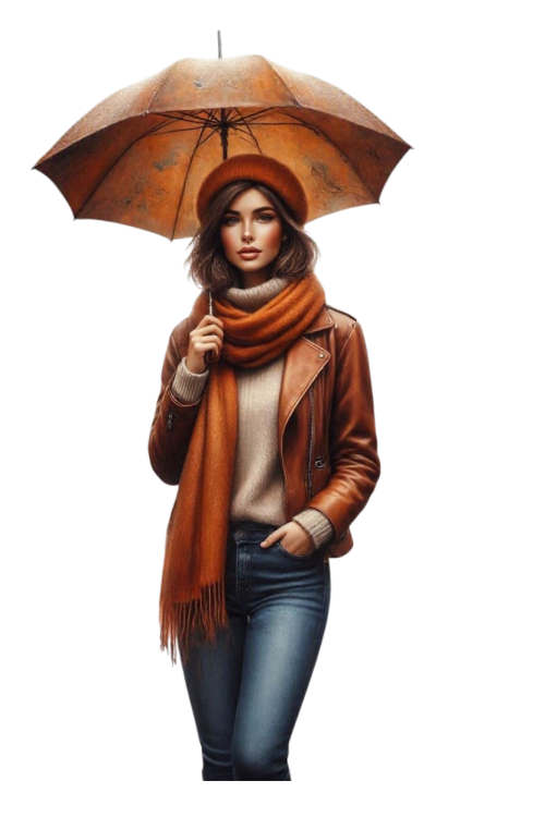 eine Frau in Herbstkleidung mit geffnete Regenschirm in Herb (3)