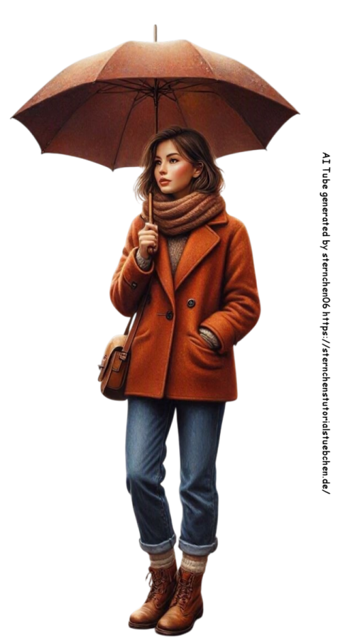 eine Frau in Herbstkleidung mit geffnete Regenschirm in Herb (4)