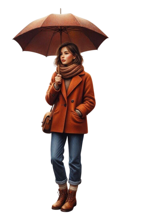 eine Frau in Herbstkleidung mit geffnete Regenschirm in Herb (4)