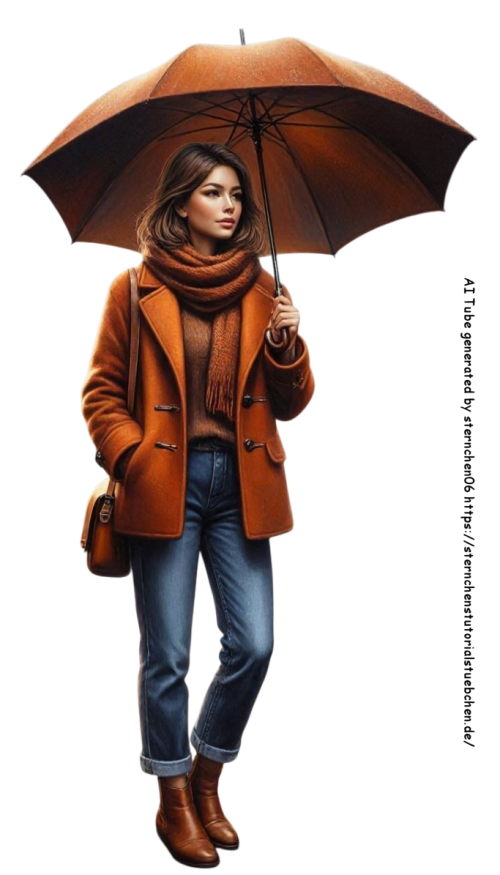 eine Frau in Herbstkleidung mit geffnete Regenschirm in Herb (5)