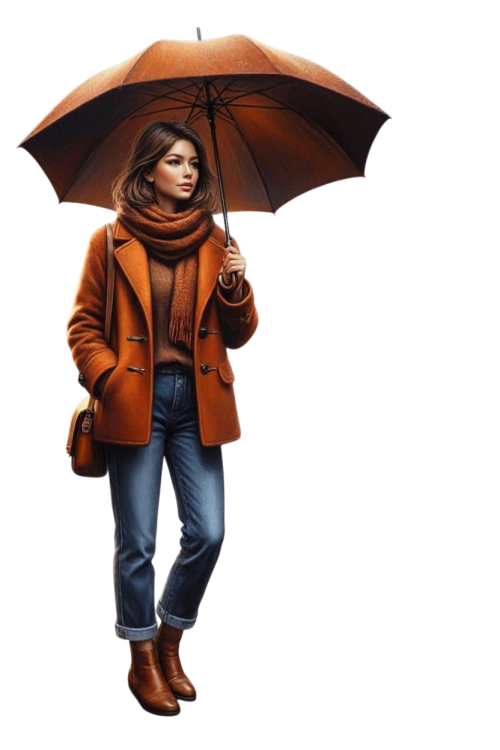 eine Frau in Herbstkleidung mit geffnete Regenschirm in Herb (5)