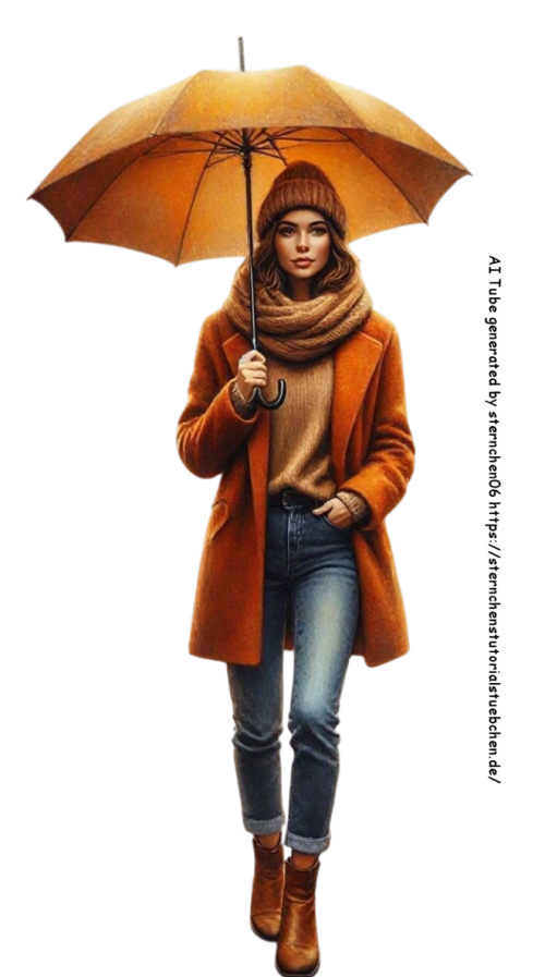 eine Frau in Herbstkleidung mit geffnete Regenschirm in Herb (6)