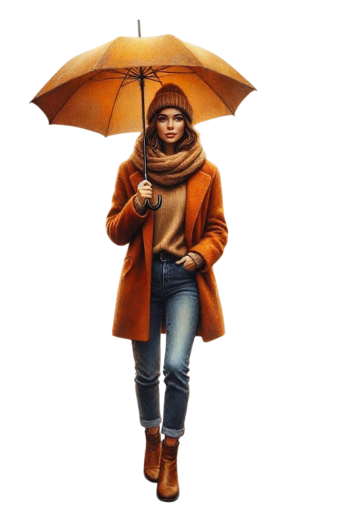 eine Frau in Herbstkleidung mit geffnete Regenschirm in Herb (6)