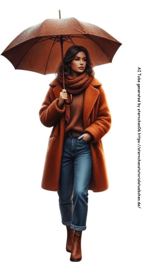 eine Frau in Herbstkleidung mit geffnete Regenschirm in Herb